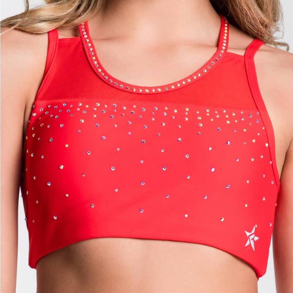 Red Rebel Sports Bra Top MAO Collection Rhinestone